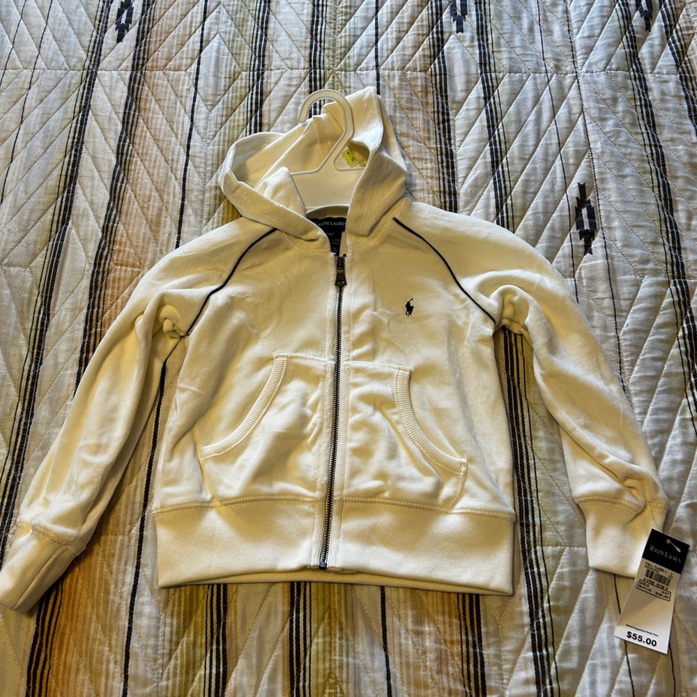 NWT Vintage 2005 Polo Ralph Lauren White Velour Kate Zip Hoodie 4/4T Y2K